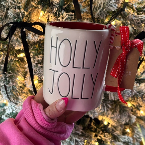 Rae Dunn Holly Jolly Christmas Mug Red Interior Gingerbread Man NWT - Picture 1 of 5